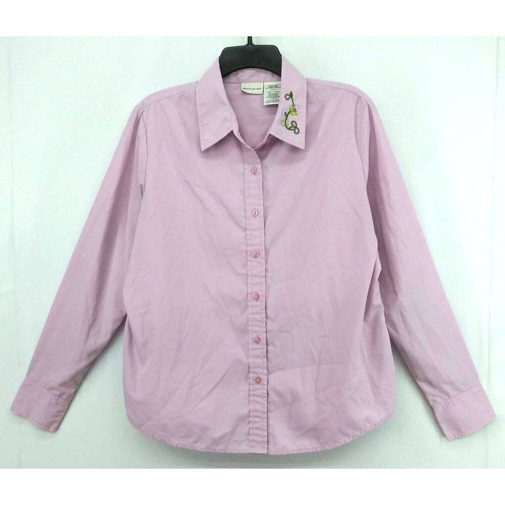 White Stag Shirt Womens Size L Lavender Long Sleeve Button Up Embroidered Collar